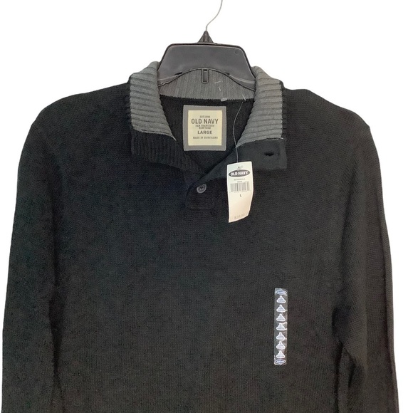 Men's Old Navy L Large 42 - 44 Quarter 1/4 Button Sweater Black Long Sleeve NWT - Picture 5 of 9